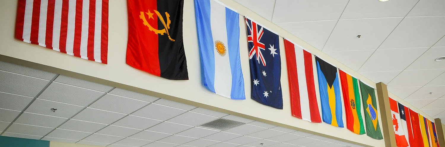 Flags in the lunch hall representing our international students