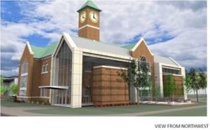 side rendering of the Abbott Center featuring the new welcome center