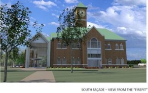 front rendering of the Abbott Center featuring the new welcome center
