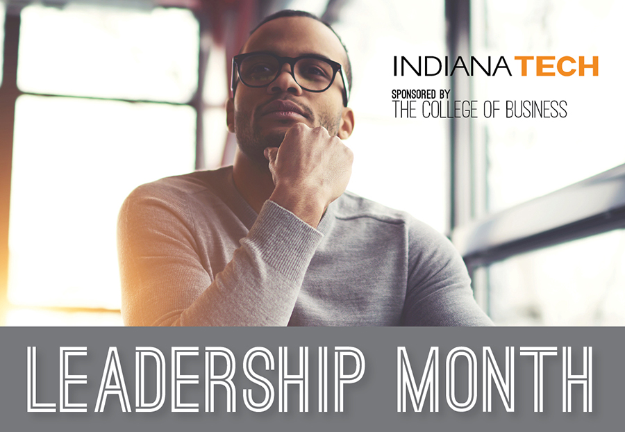 This is a photo of a contemplative man used to promote Indiana Tech Leadership Month activities.