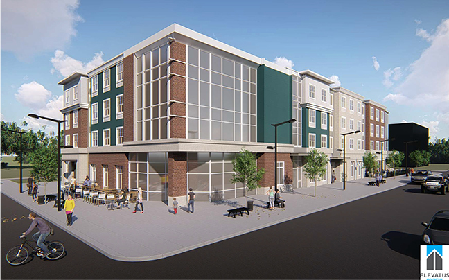 An artist rendition of the proposed dorm/retail space to be built on the northeast corner of Schick St. and East Washington Blvd.